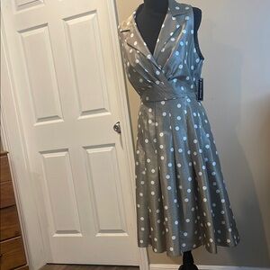 Polka Dot Sleeveless Dress - Gray